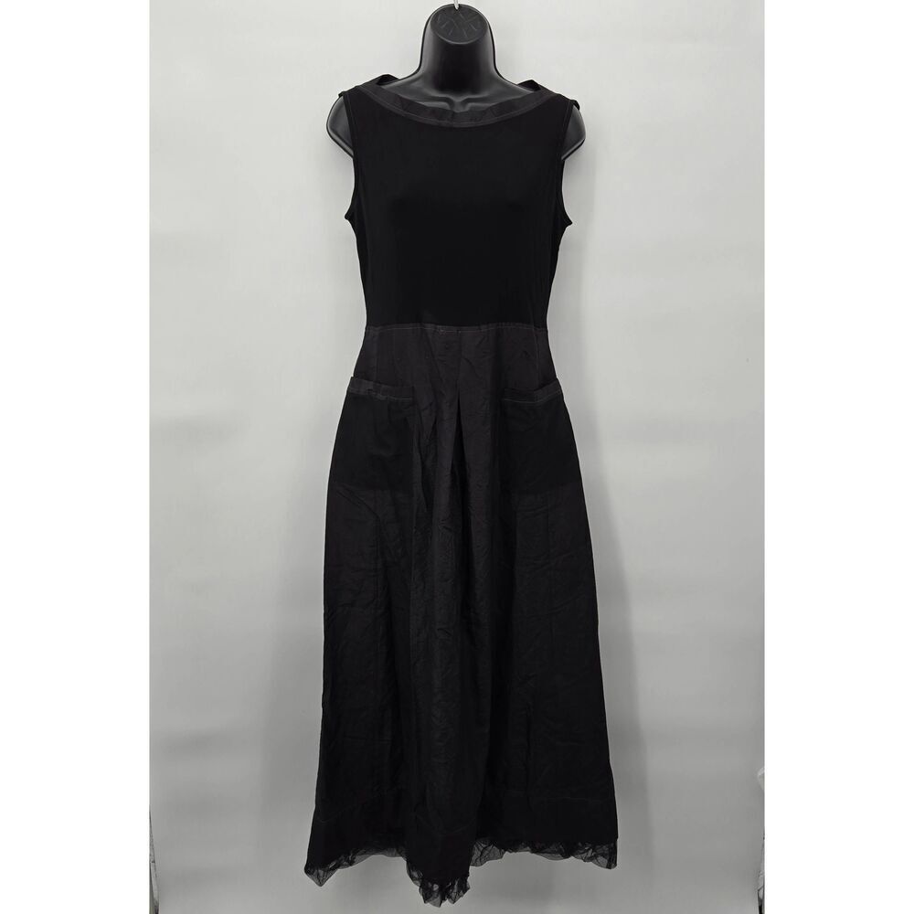 Rozae Nichols Silk Rayon Dress Size 8 Black Sleeveless Midi Goth Victorian